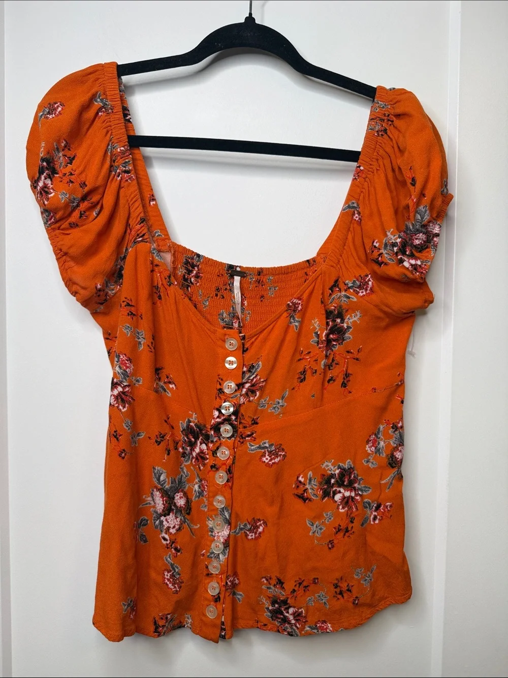 Free People Close to You‎ Floral Puff-Sleeve Top - Medium